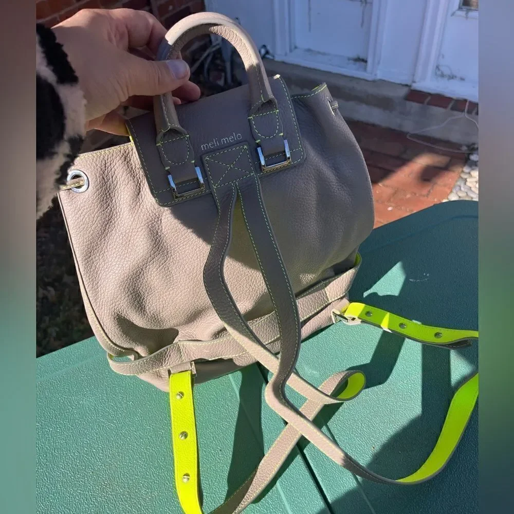 Meli Melo Taupe/Neon Green Mini Backpack NWT RARE!